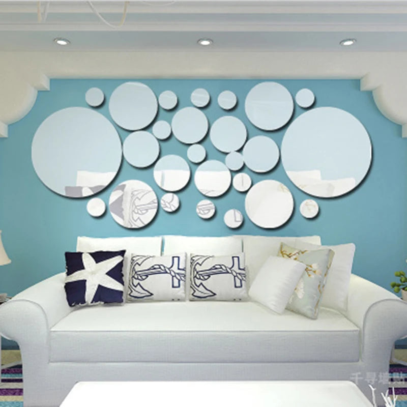 26-Piece 3D Round Acrylic Mirror Stickers