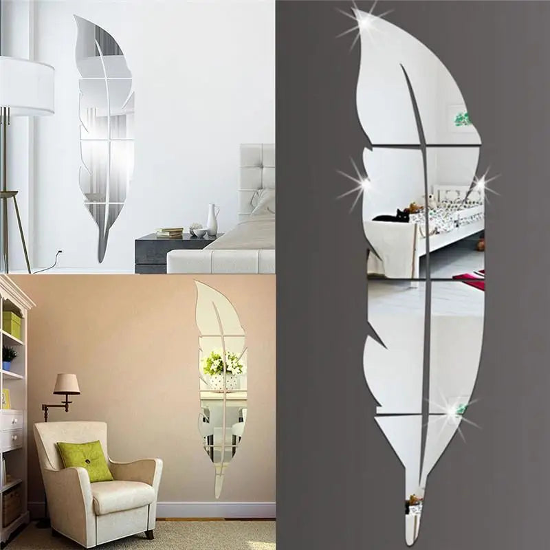 Mirror Feather Acrylic Wall Stickers