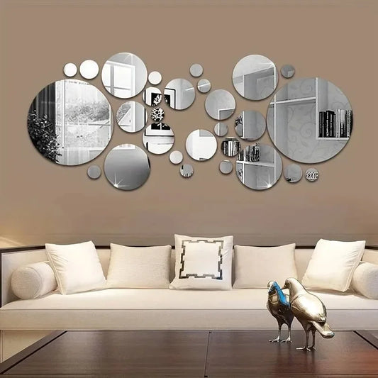 26-Piece 3D Round Acrylic Mirror Stickers